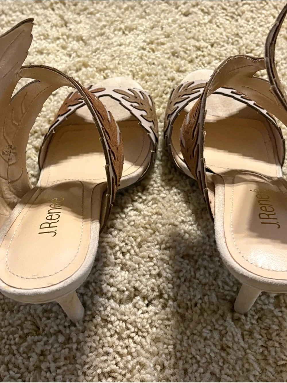 J.Renee Taupe and Brown Laser-Cut Sandal Heels